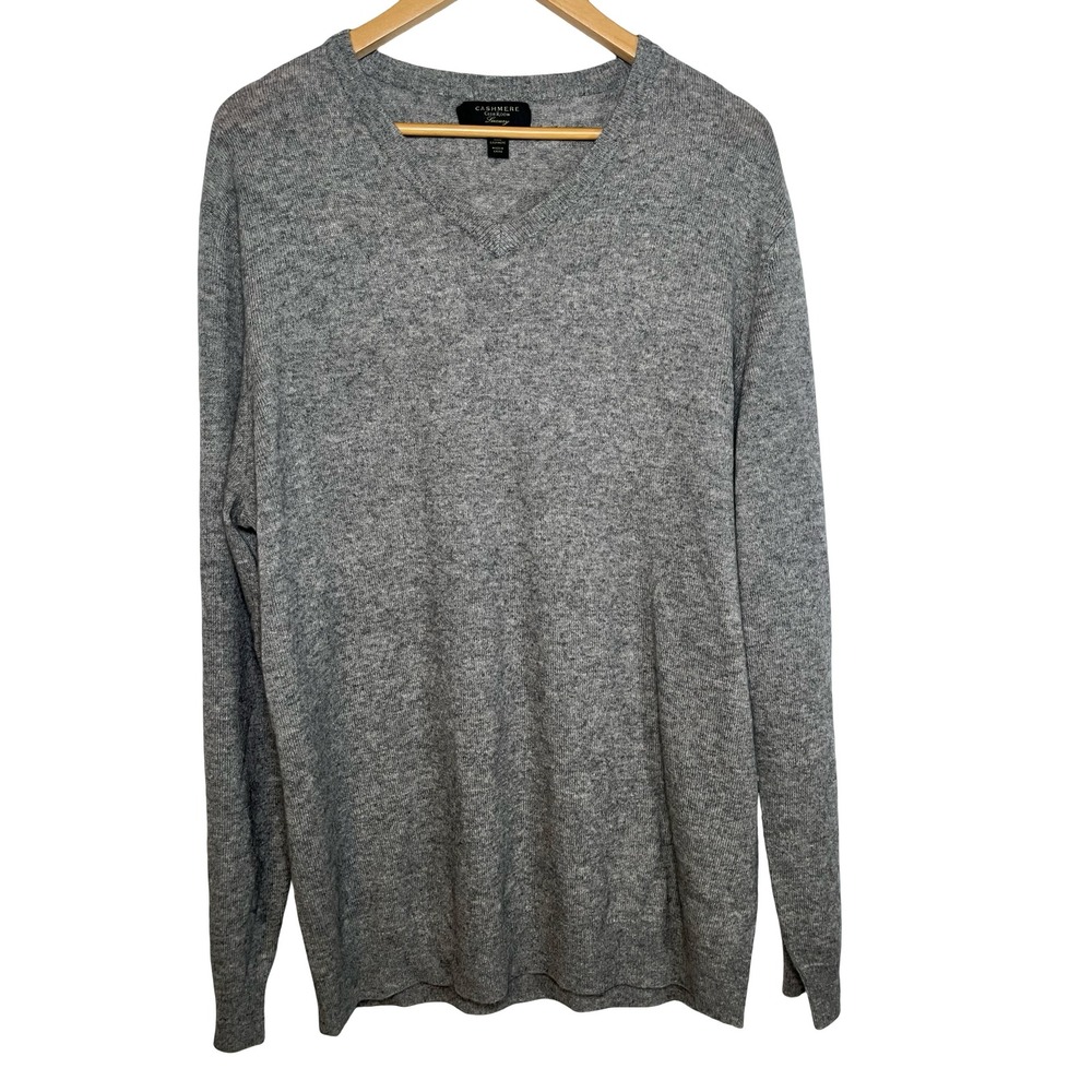 Club Room Mens Gray 100% Cashmere V-Neck Sweater XL 29315 FA18